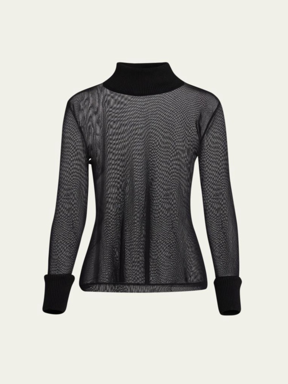 Brandon Maxwell The Lyle Sheer Mock Neck Top Size Large Black See Through Mesh
